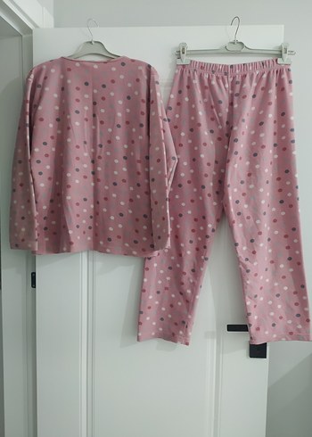 Pembe Puantiyeli Uzun Kollu Kadın Pijama Takımı - Görsel 2