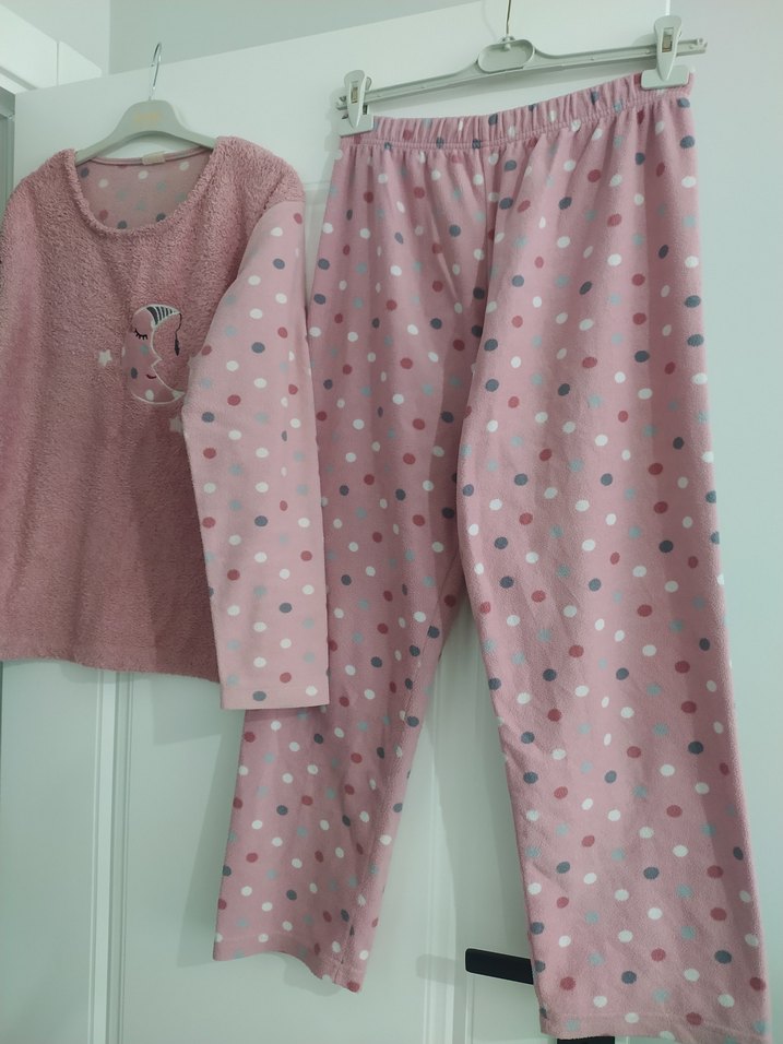 Pembe Puantiyeli Uzun Kollu Kadın Pijama Takımı - Görsel 3