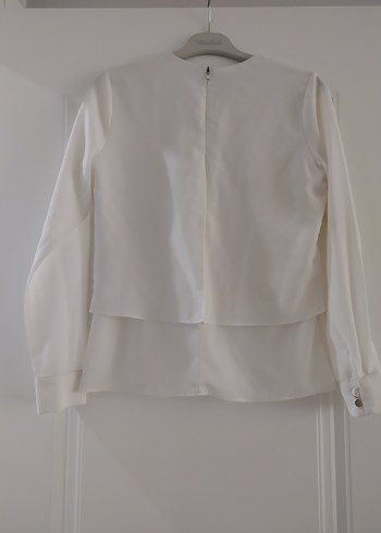 Beyaz Piliseli Uzun Kollu Kadın Bluz - Görsel 3