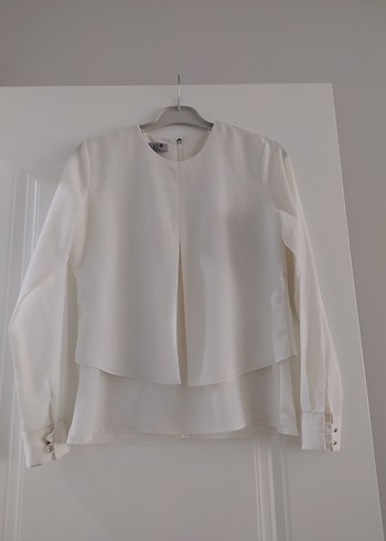 Beyaz Piliseli Uzun Kollu Kadın Bluz - Görsel 2