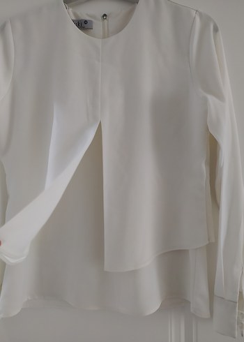Beyaz Piliseli Uzun Kollu Kadın Bluz - Görsel 8
