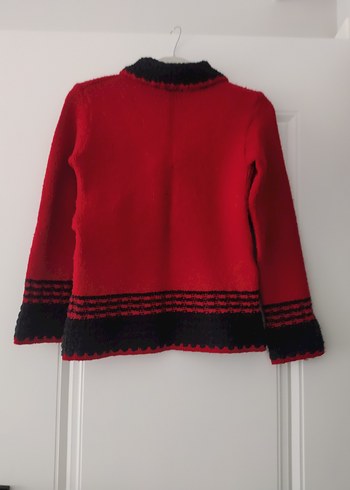 Kırmızı Siyah V Yaka Yün Kazak - Görsel 8