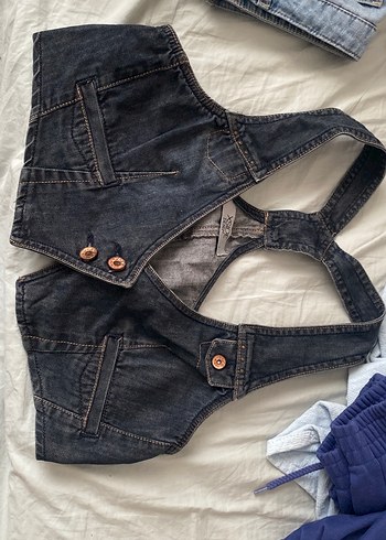 Vintage Y2k Denim Kemerli V Yaka Yelek