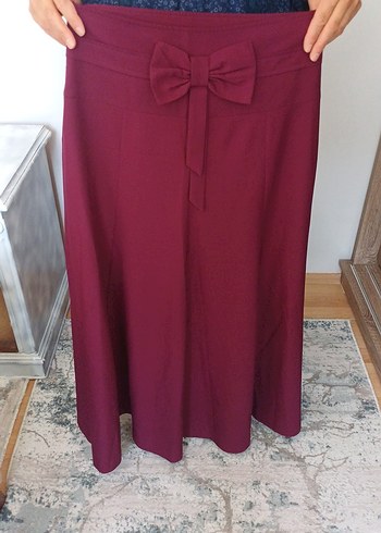 Bordo Midi Saten Etek Fiyonk Detaylı