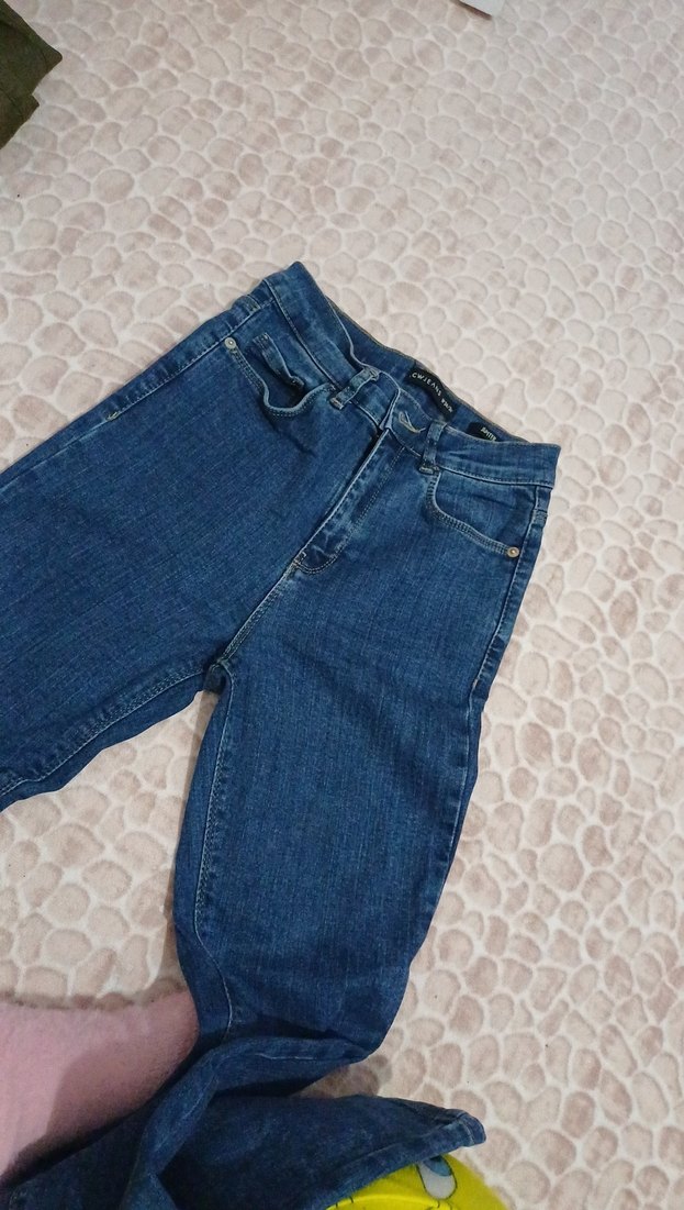 Kadın Mavi Kemerli Dar Kesim Kot Pantolon - Görsel 3