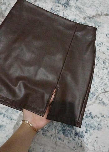 Kahverengi Deri Mini Etek - Görsel 2