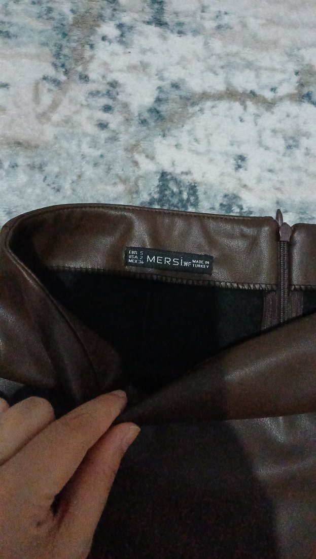 Kahverengi Deri Mini Etek - Görsel 3