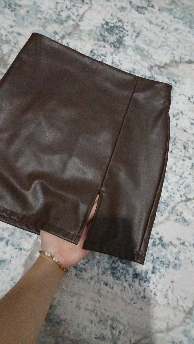 Kahverengi Deri Mini Etek - Görsel 2