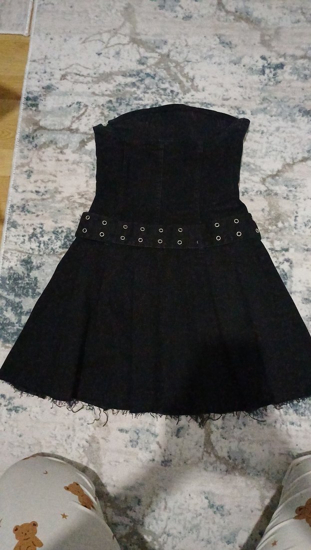 Siyah Straplez Gotik Midi Elbise - Görsel 2