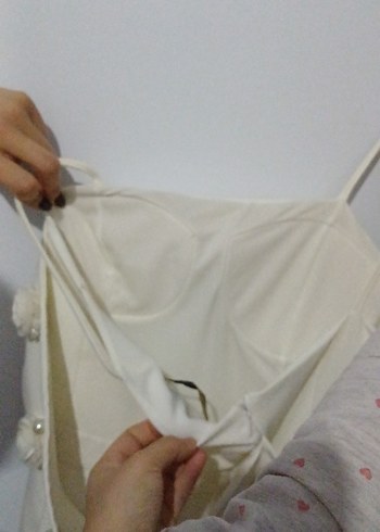 Beyaz Mini Straplez Fırfırlı Abiye Elbise - Görsel 5