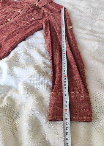 DeFacto marka Bordo Düğmeli Uzun Kollu Keten Gömlek - Görsel 6