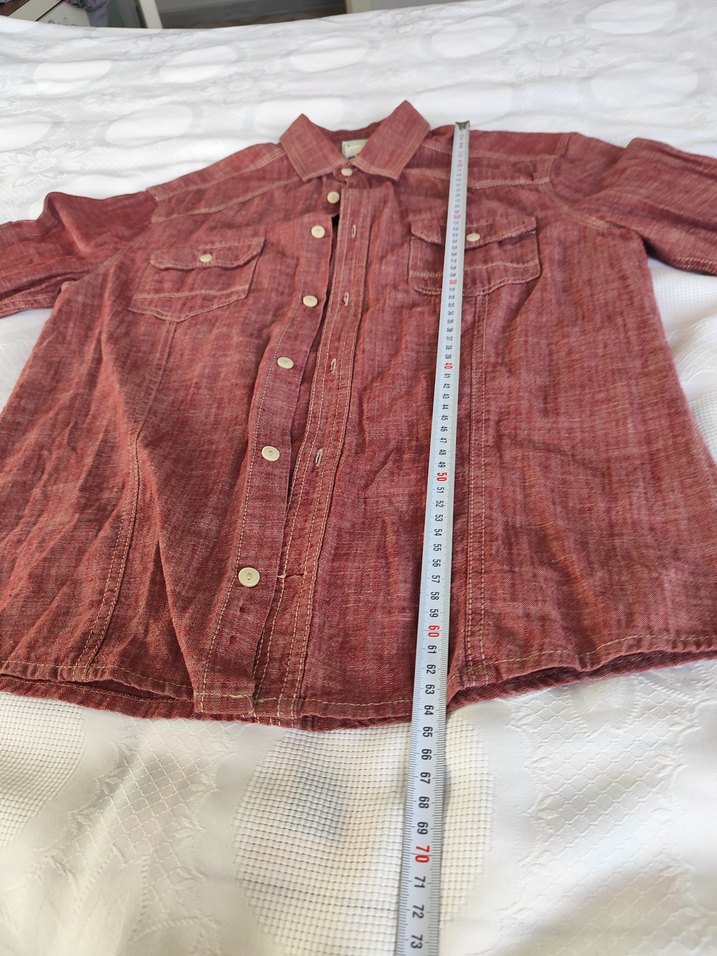 DeFacto marka Bordo Düğmeli Uzun Kollu Keten Gömlek - Görsel 5