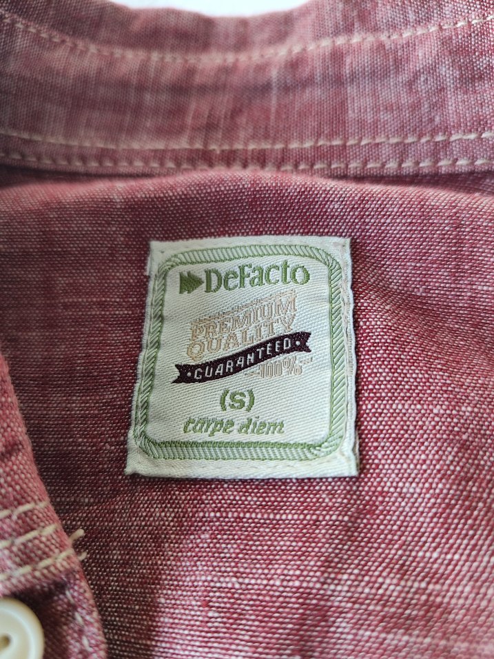 DeFacto marka Bordo Düğmeli Uzun Kollu Keten Gömlek - Görsel 3