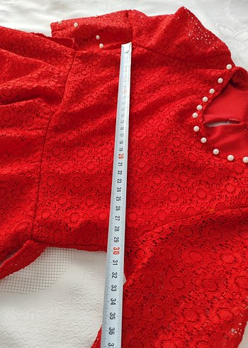 Kız Çocuk Kırmızı Dantelli Uzun Kollu Elbise - Görsel 4