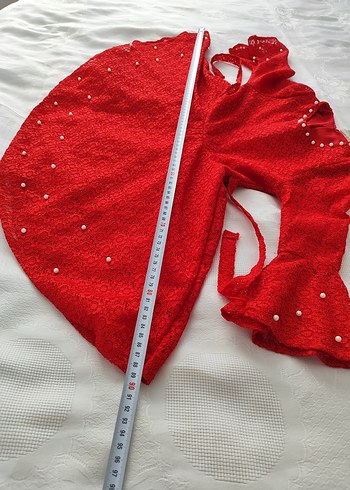 Kız Çocuk Kırmızı Dantelli Uzun Kollu Elbise - Görsel 6