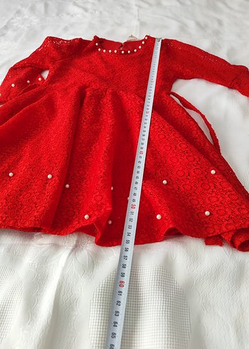 Kız Çocuk Kırmızı Dantelli Uzun Kollu Elbise - Görsel 5