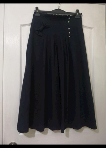 Düğmeli Lacivert Kumaş Uzun Etek - Görsel 2