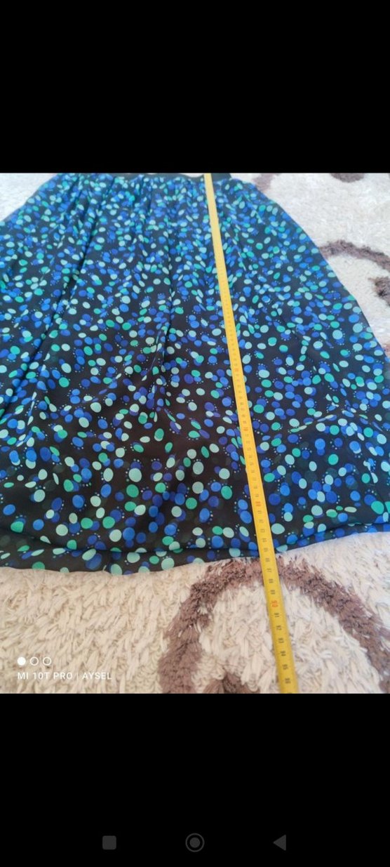 Mavi Batik Desenli Uzun Pilili Etek - Görsel 3