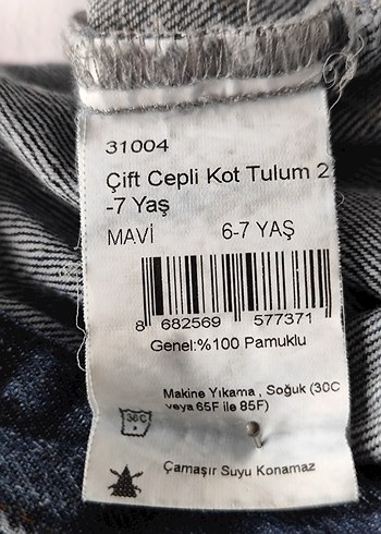 Kız Denim Tulum, Düğmeli, Uzun Kollu - Görsel 4