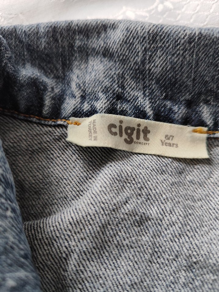 Kız Denim Tulum, Düğmeli, Uzun Kollu - Görsel 3