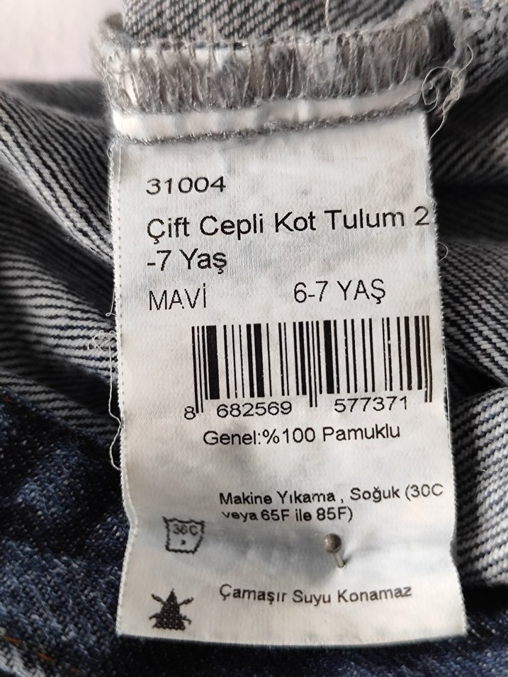Kız Denim Tulum, Düğmeli, Uzun Kollu - Görsel 4