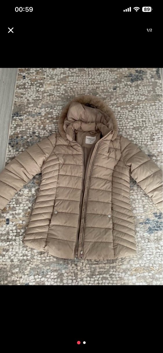 Kürk Detaylı Bej Kadın Uzun Kışlık Mont - Görsel 2