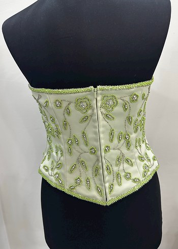 İşlemeli Boncuklu Straplez Mini Büstiyer - Görsel 3