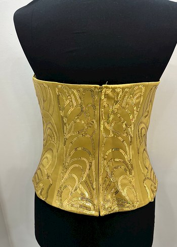 Sarı Parlak İşlemeli Straplez Büstiyer - Görsel 3