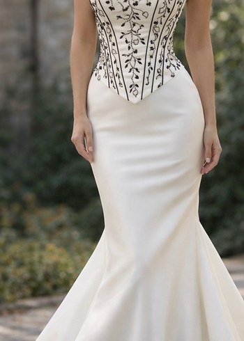 İşlemeli Boncuklu Beyaz Straplez Büstiyer - Görsel 4