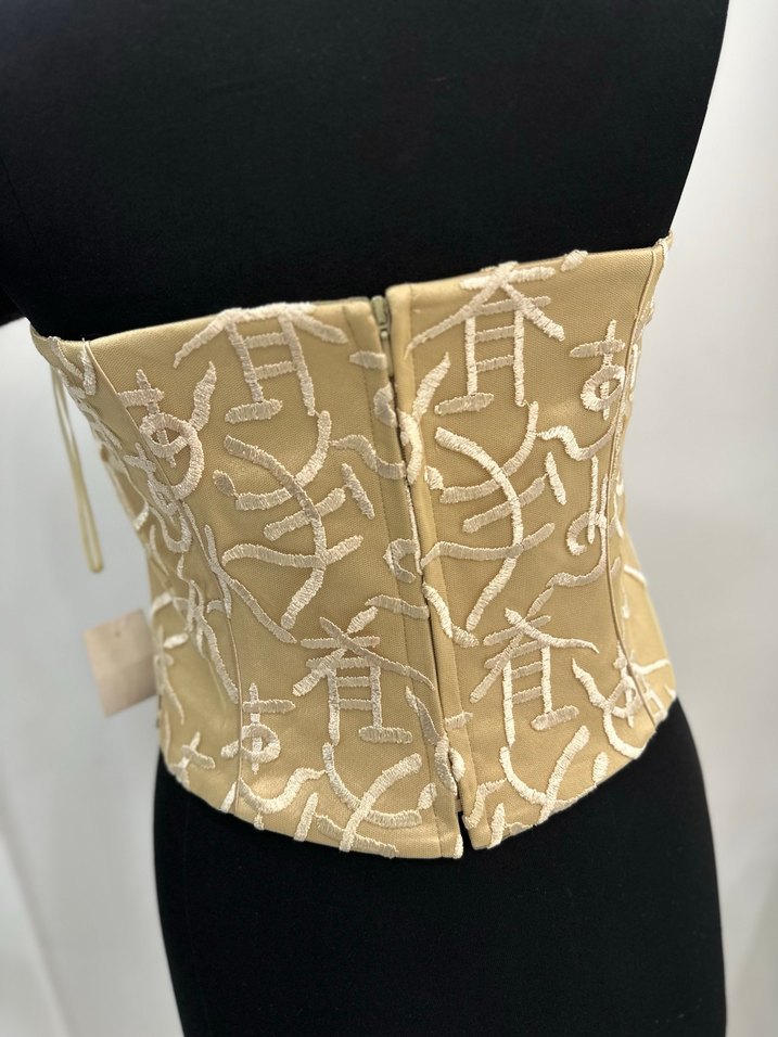 İşlemeli Bej Straplez Büstiyer - Görsel 2