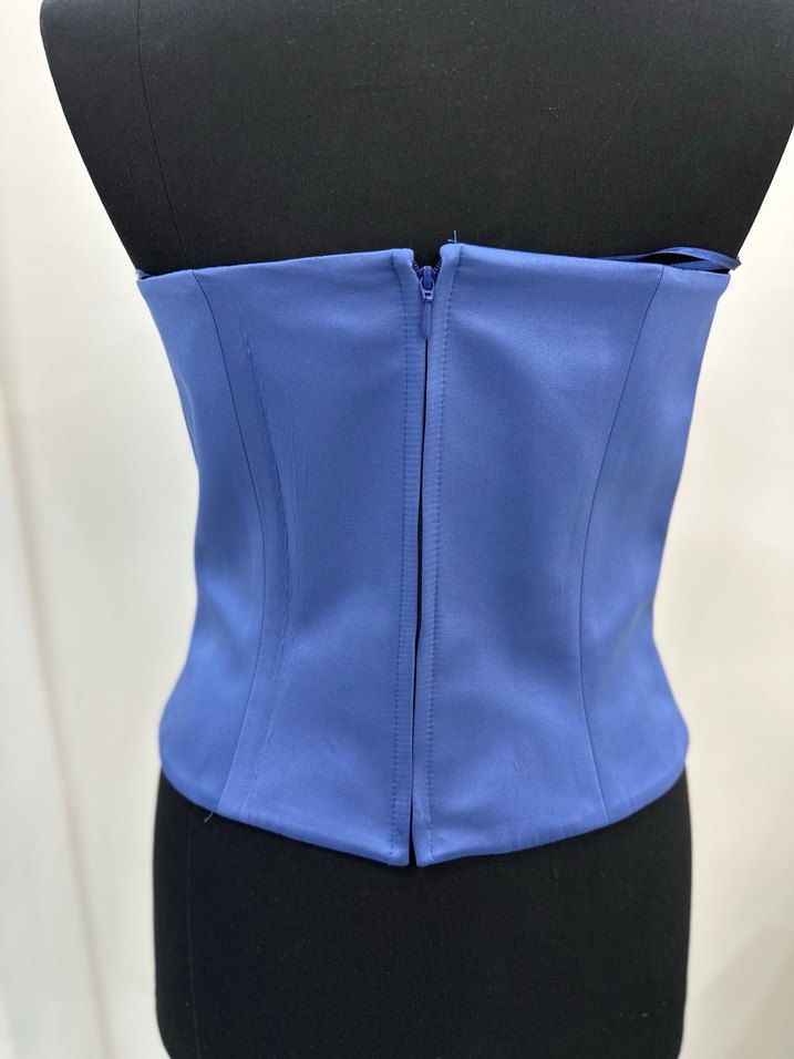 Kadın Mavi Straplez Drapeli Büstiyer - Görsel 3