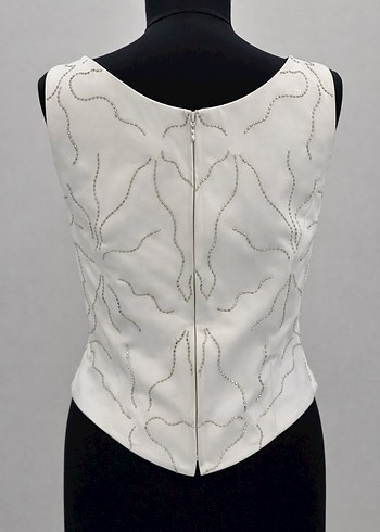 İnci İşlemeli V Yaka Beyaz Büstiyer - Görsel 2