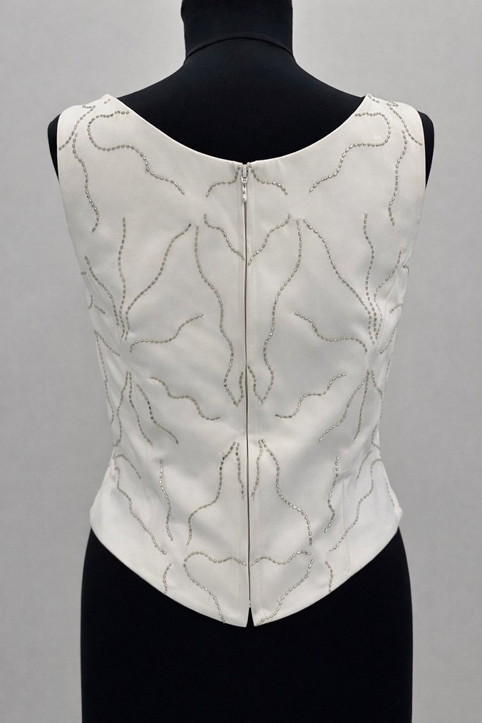 İnci İşlemeli V Yaka Beyaz Büstiyer - Görsel 2