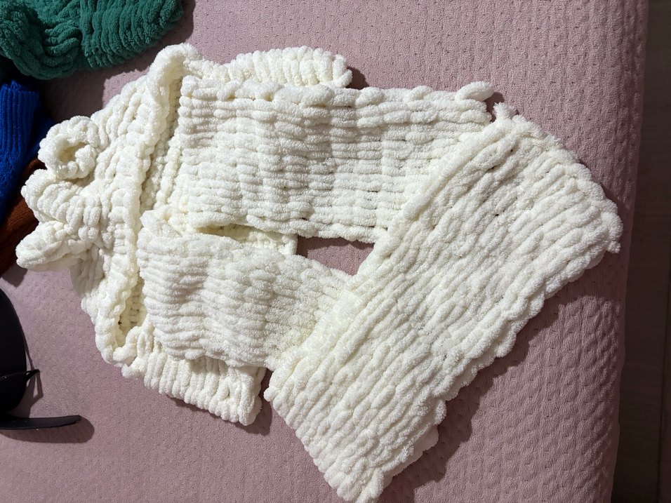 Kadın Beyaz Atkı El Dokuma - Görsel 2