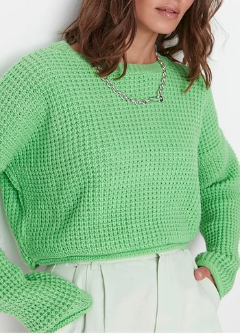 Yeşil Örgü Crop Kadın Kazak