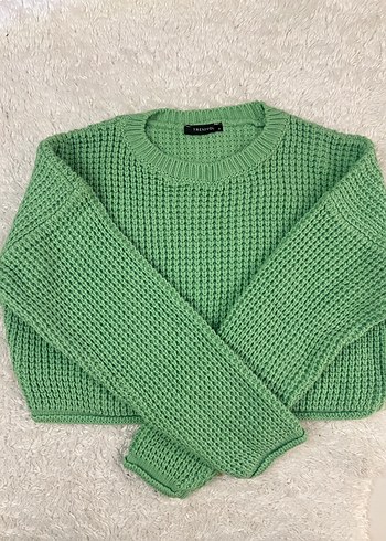 38 Beden Yeşil Örgü Crop Kadın Kazak