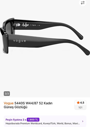 Vogue Minimalist Siyah Kadın Güneş Gözlüğü