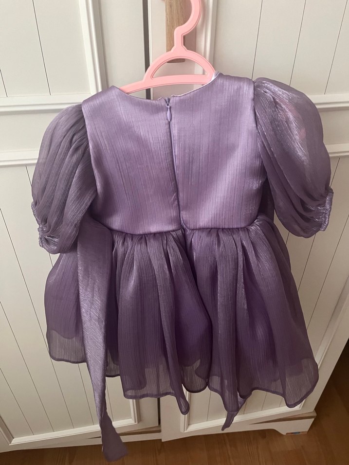 Mor Pliseli Kız Elbise - Görsel 2
