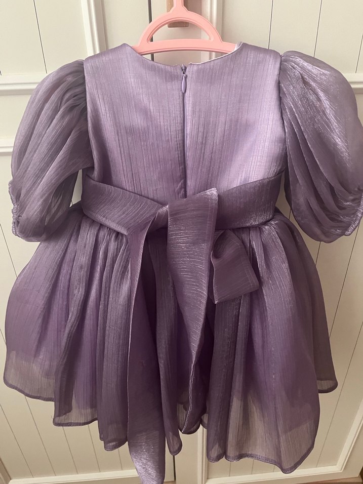 Mor Pliseli Kız Elbise - Görsel 3