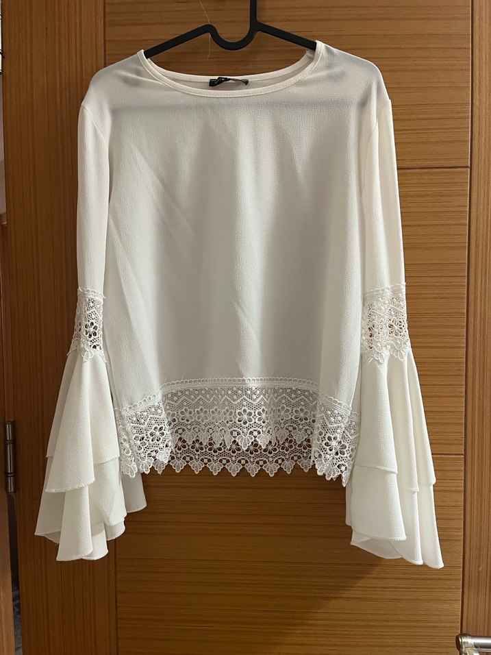 Pamuk İşlemeli Beyaz Bohem Bluz - Görsel 2