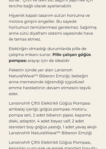 Beden Renk Lansinoh Çiftli Elektrikli Göğüs Pompası