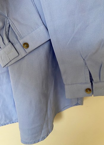 Düğmeli Mavi Pamuklu Gömlek - Görsel 5