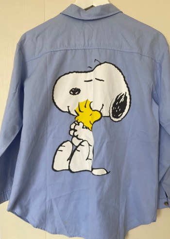 Düğmeli Mavi Pamuklu Gömlek - Görsel 4