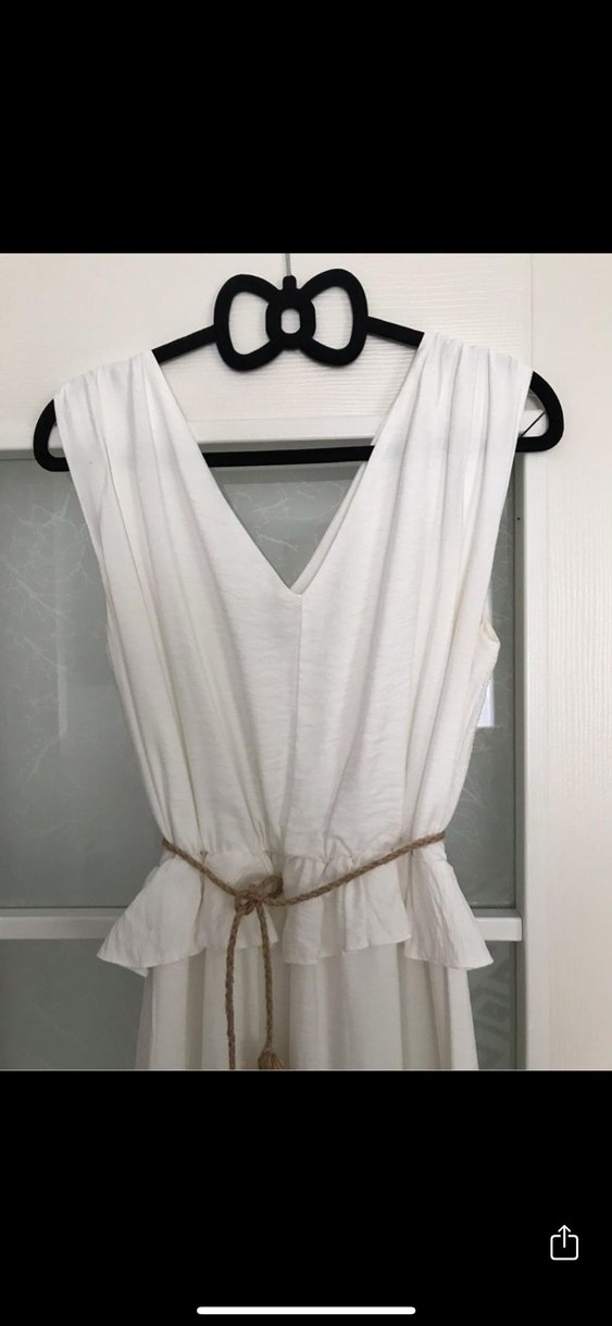 Beyaz Bohem Uzun Keten Elbise Püsküllü - Görsel 2