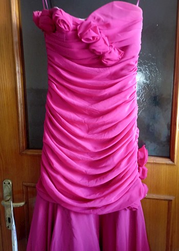 Pembe Drapeli Uzun Abiye Elbise - Görsel 2