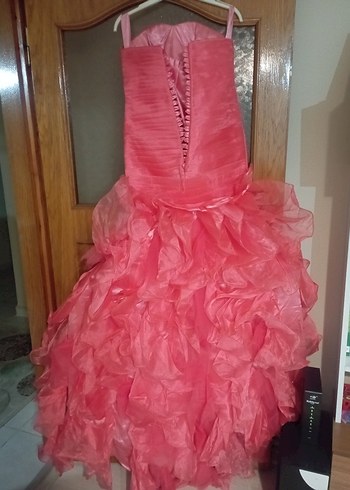 Pembe Straplez Uzun Abiye Elbise - Görsel 3