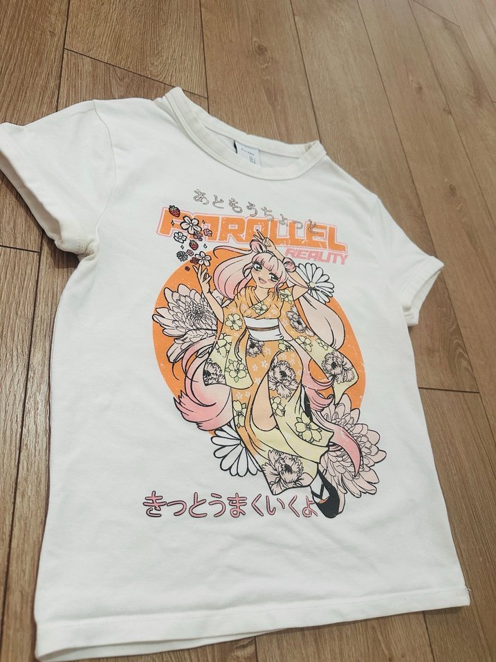 Kız Çocuk Baskılı Kısa Kollu Tişört - Görsel 5