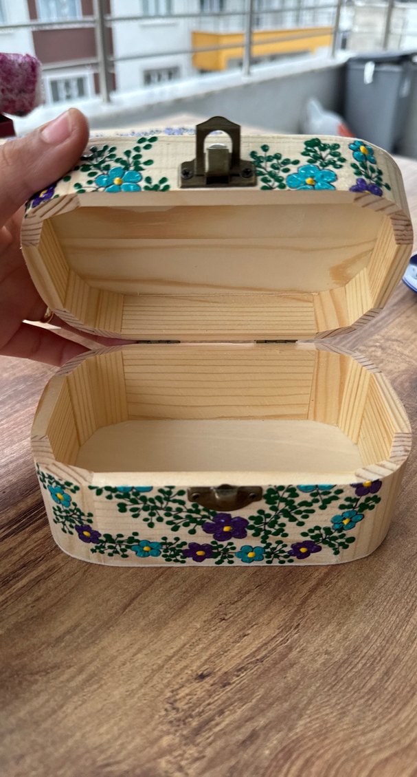 Bohem Tarzı Çiçek Desenli Ahşap Kutu - Görsel 2