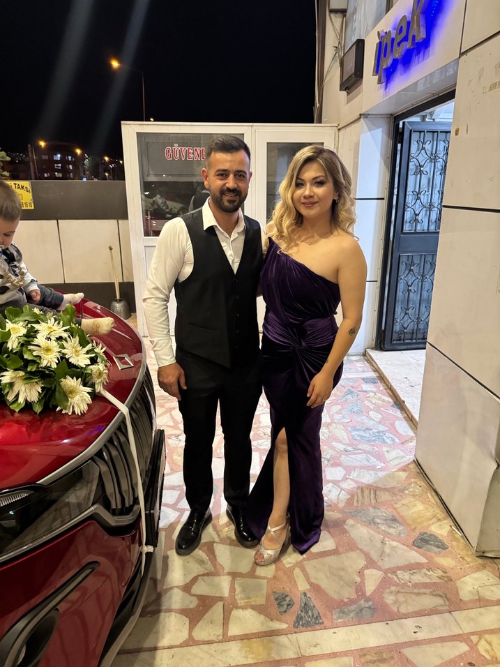 Mor Drapeli Straplez Uzun Abiye Elbise - Görsel 2