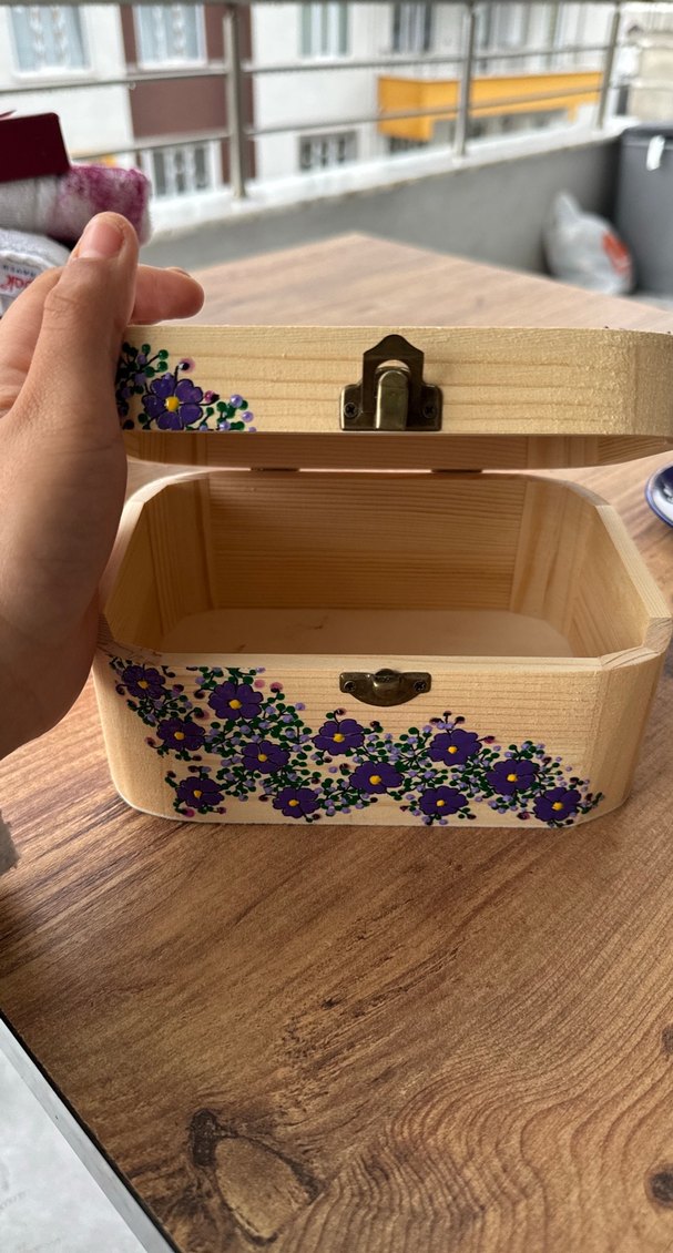 Çiçek Desenli Ahşap Takı Kutusu - Görsel 3